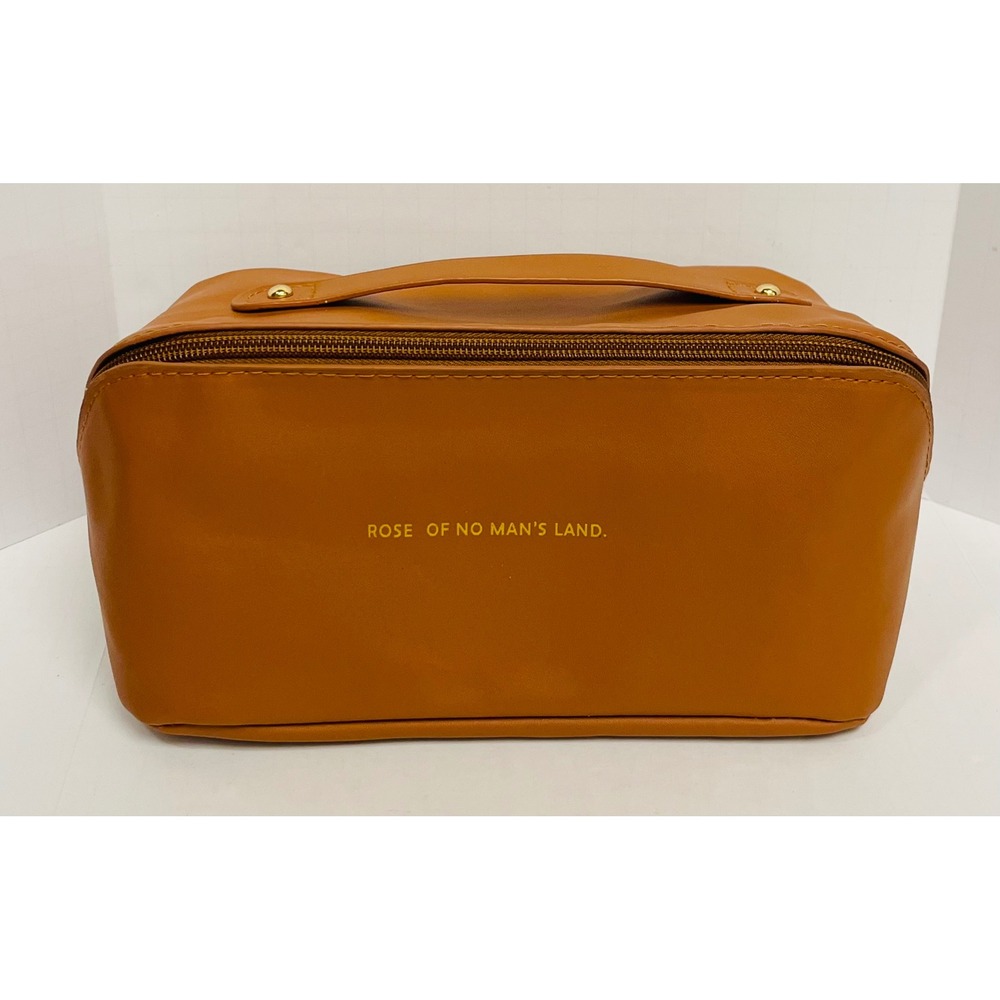 Rose of No Man's Land Cognac Brown Faux Leather Travel Cosmetic Bag Organizer